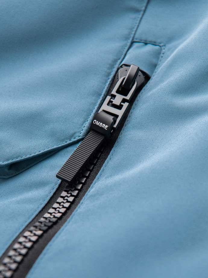 Pánská zateplená dlouhá bunda s reflexními prvky - modrá V4 OM-JALJ-0169