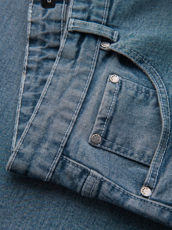 Vyriški džinsiniai šortai su užlenktomis kojomis - šviesiai mėlyni V1 OM-SRDS-0164