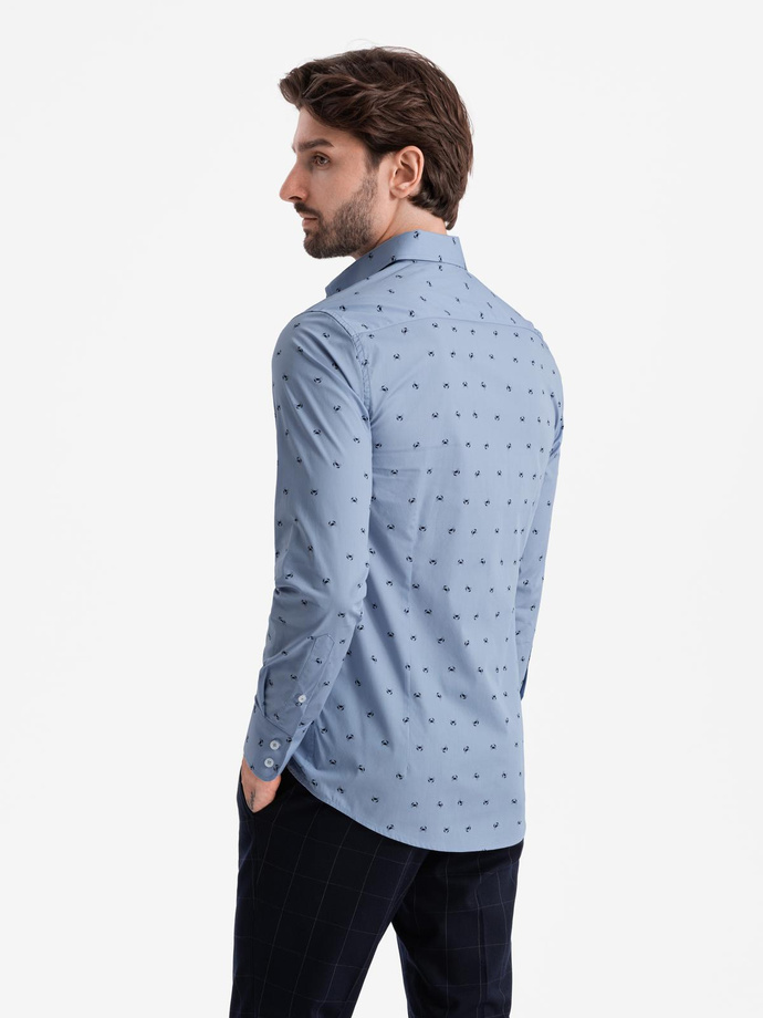 Pánska klasická bavlnená košeľa SLIM FIT s krabmi - svetlomodrá V6 OM-SHCS-0156