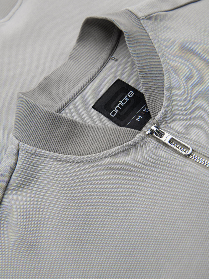 Men's pique knit bomber jacket - gray V4 OM-SSZP-0238