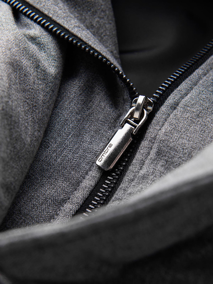 Men's jacket with a jacket cut with a fleece lining - gray V1 OM-JALP-0170 