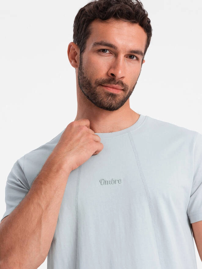 Tricou bărbătesc din bumbac cu broderie fină - gri deschis V4 OM-TSCT-0170