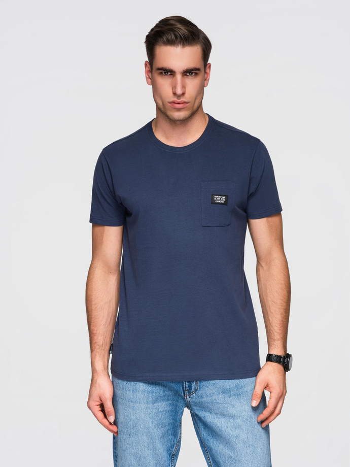 Tricou casual pentru bărbați cu buzunare aplicate - albastru marin V10 OM-TSCT-0109