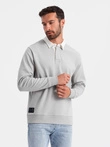 Men's sweatshirt with white polo collar - ash V7 OM-SSNZ-0132