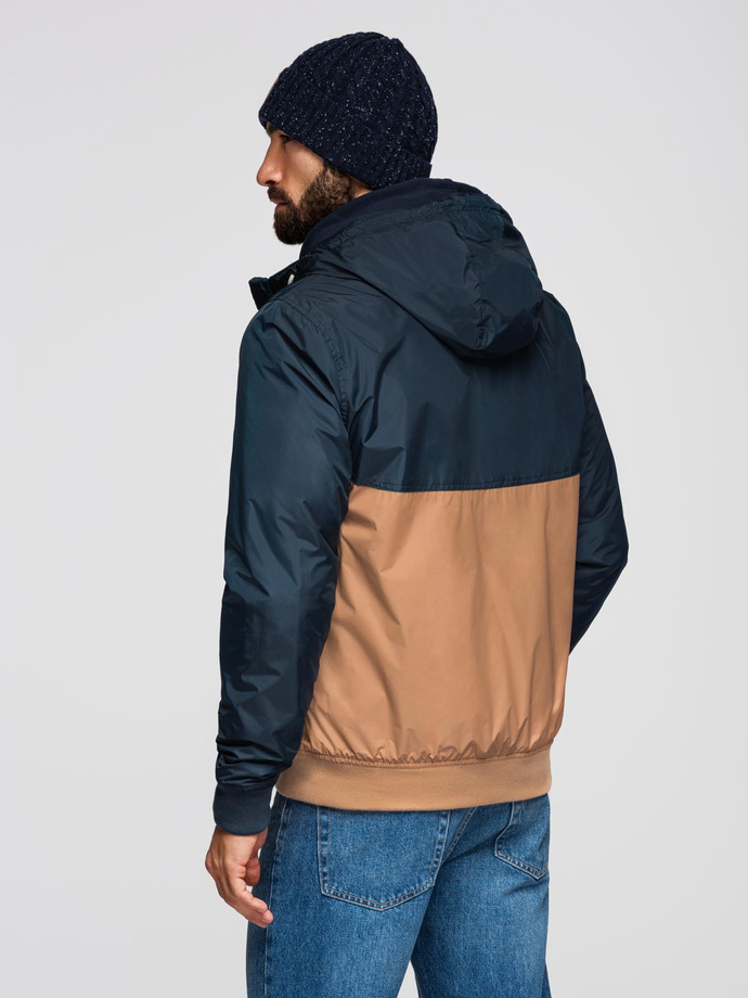 Jachetă sport ușoară colorată pentru bărbați cu fleece - maro și bleumarin V1 OM-JANP-0194