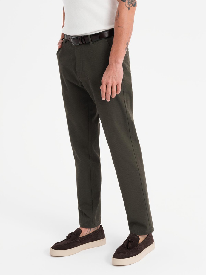 Pantaloni chino REGULAR FIT pentru bărbați cu textură fină - verde închis V4 OM-PACP-0184