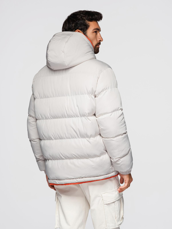 Men's sports warm jacket with double hood - ash V1 OM-JAHP-0208