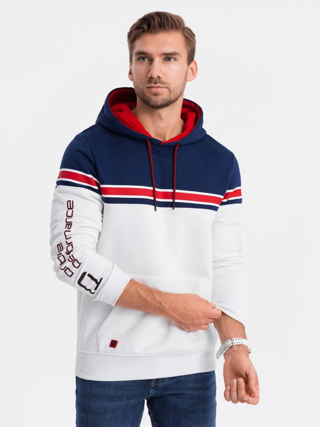 Men's tri-color hoodie - white V1 OM-SSNZ-22FW-014