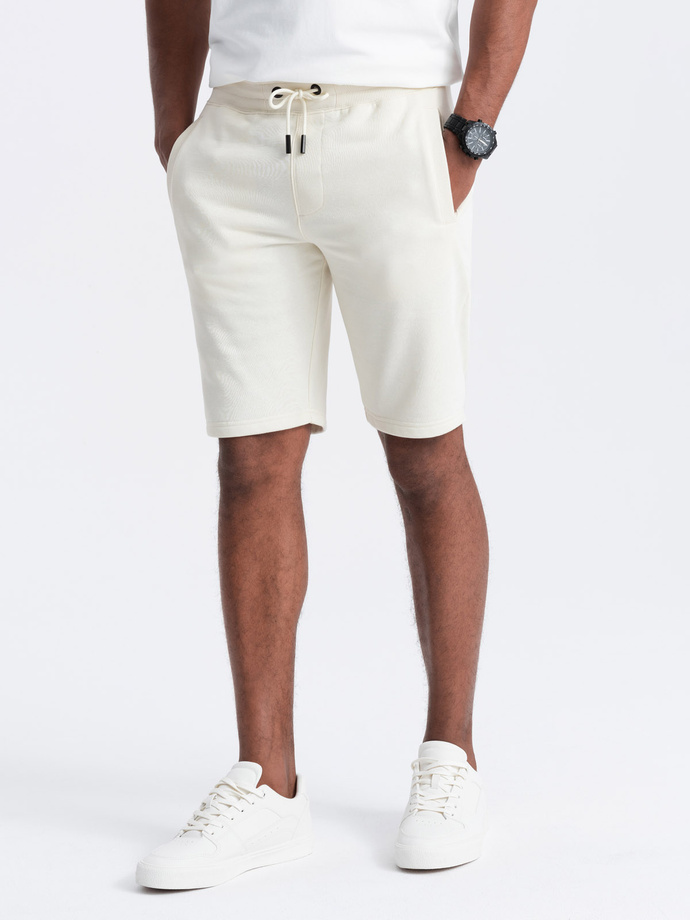 Men's pre-knee BASIC sweat shorts - cream V5 OM-SRBS-0149