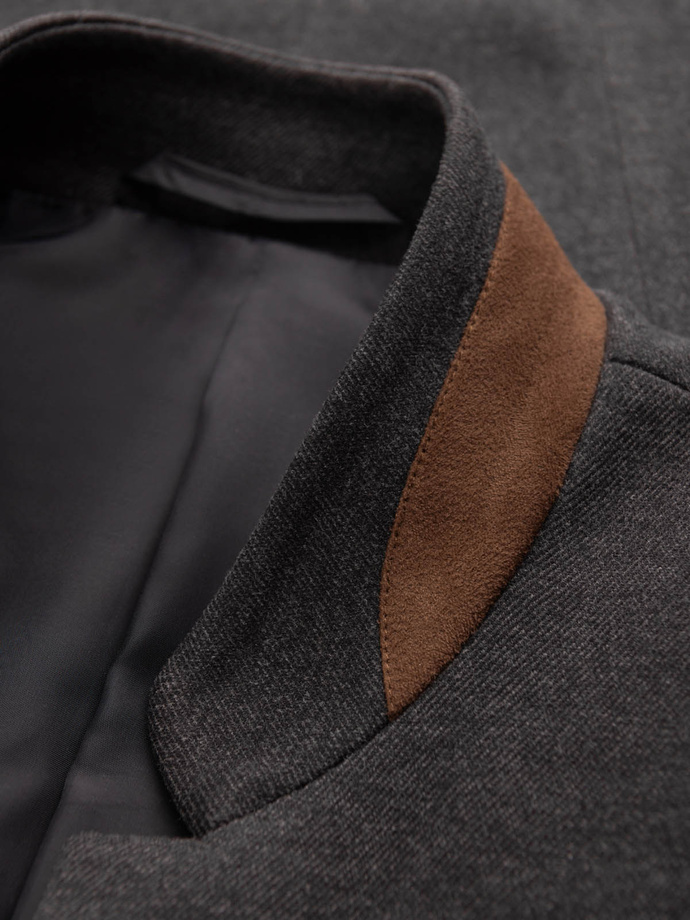 Men's melange rayon jacket with stand-up collar - black melange V5 OM-BLZB-0131