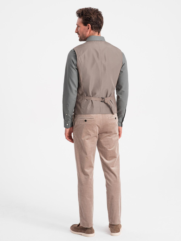 Vyriška kostiumo liemenė be atlapų - smėlio spalvos V2 OM-BLZV-0112