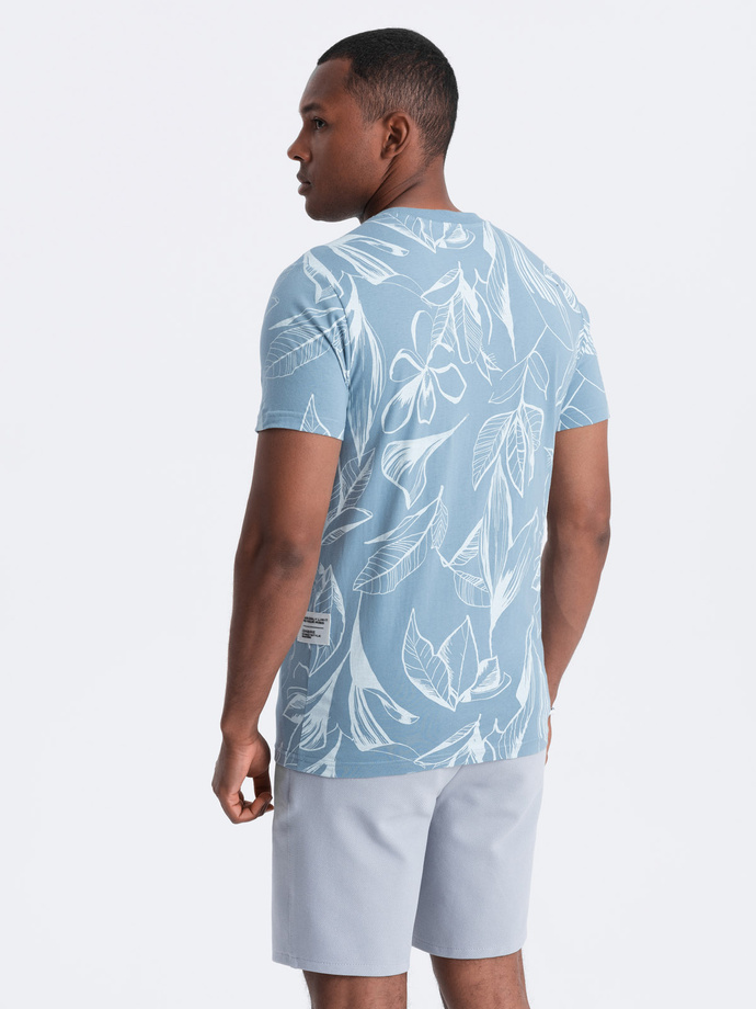 Pánské tričko s celoplošným potiskem a kontrastními listy - modré V2 OM-TSFP-0180