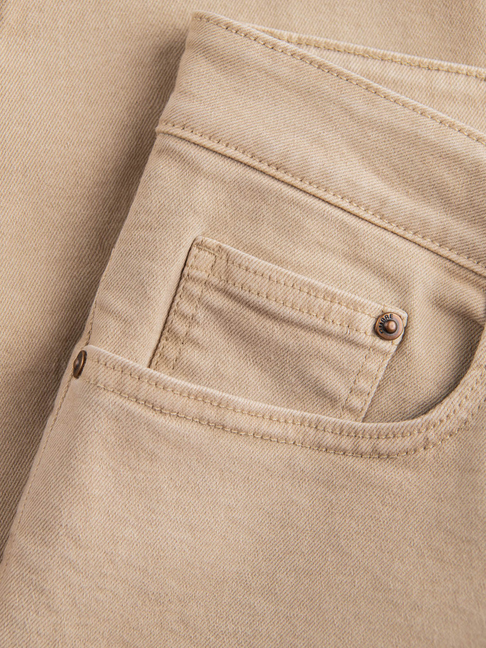 Pánské džínové kalhoty bez oděru SLIM FIT - béžové V8 OM-PADP-0148