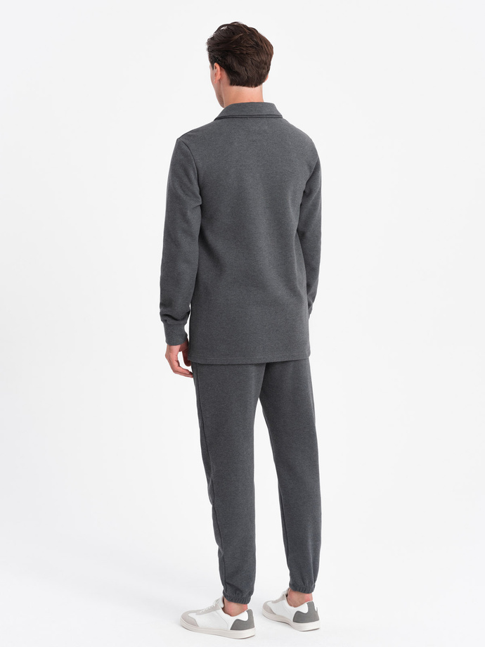 Pánská tepláková souprava mikina s polo límcem + kalhoty - grafitový melír V1 Z71