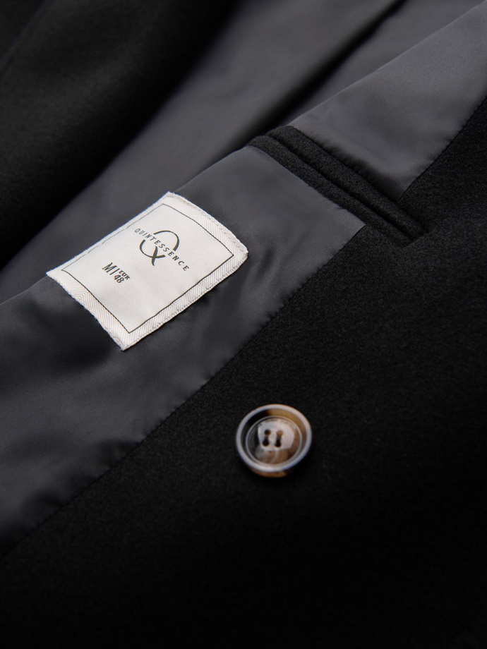 Palton bărbătesc dublu pieptănat cu nasturi decorativi - negru V2 OM-COWC-0137