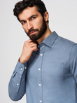 Cămașă SLIM FIT pentru bărbați din material decorativ cu buzunar - albastru OM-SHCS-0174