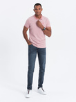 Men's melange polo shirt with contrasting collar - pink V2 S1618