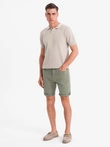 Men's classic denim shorts with rolled up leg - light olive V5 OM-SRDS-0162