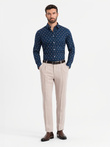 Pánske bavlnené vzorované tričko SLIM FIT - atramentové V3 OM-SHCS-0151