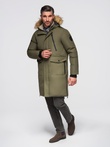 Alaskan men's winter jacket with detachable fur from the hood - dark olive green V3 OM-JALJ-0148