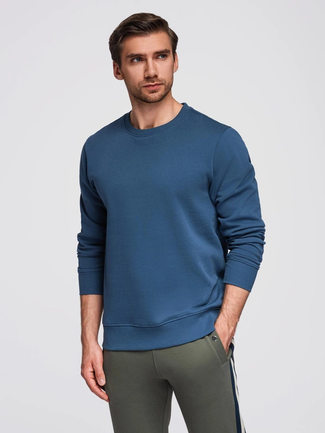 Men's BASIC sweatshirt with round neckline - navy blue V4 OM-SSBN-0175
