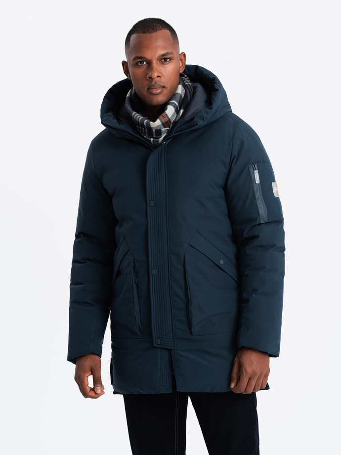 Men's long seasonal outdoor style jacket - navy blue V2 OM-JALJ-0202
