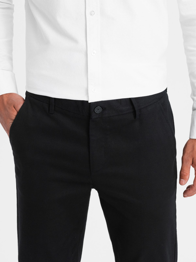 Vyriškos SLIM FIT plonos tekstūros chino kelnės - juodos V5 OM-PACP-0190