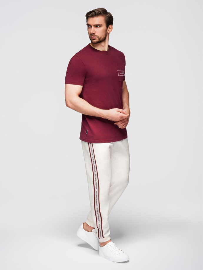 Pantaloni jogger sport pentru bărbați cu bordură - crem V2 OM-PASK-0284