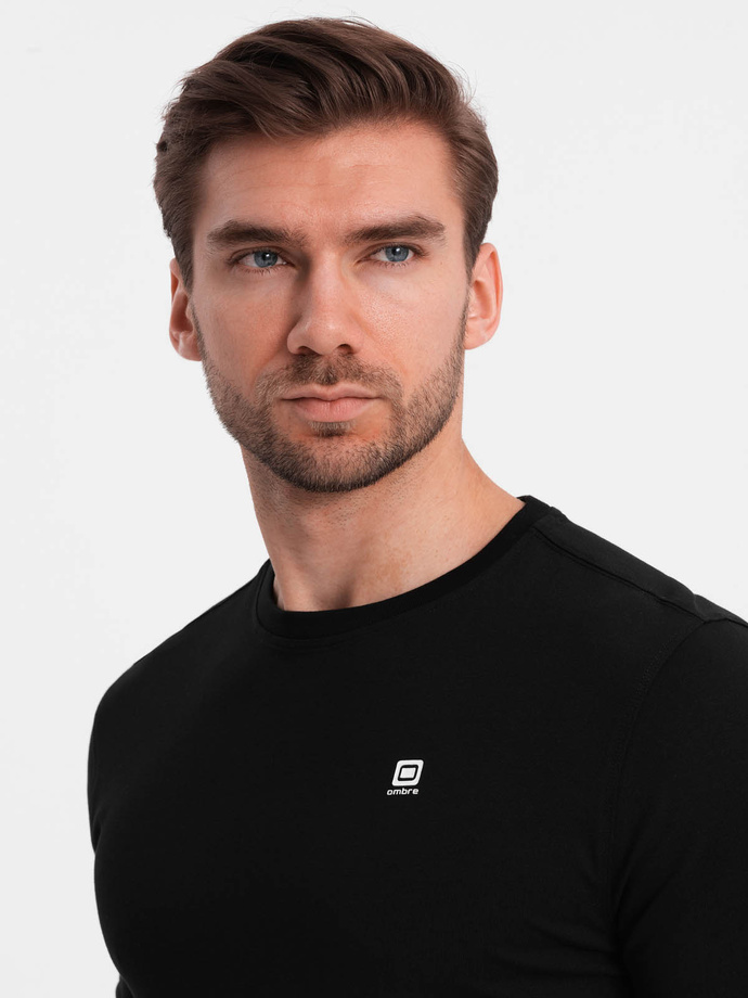Bărbați semnătură elastan longsleeve cu decolteu rotund - negru V3 OM-LSCL-0102