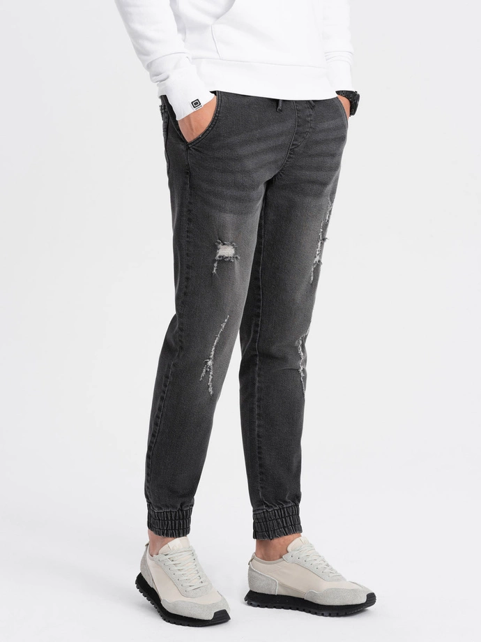 Pantaloni de bărbați JOGGER din denim cu frecare - negru V2 OM-PADJ-0150