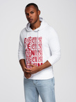 Men's non-stretch kangaroo sweatshirt with hood and print - white V3 OM-SSPS-0158