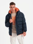 Warm men's sports jacket with double hood - navy blue V2 OM-JAHP-0208