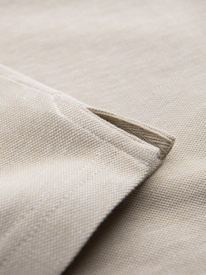 Men's melange polo shirt with striped collar - sand V4 OM-POSS-0109