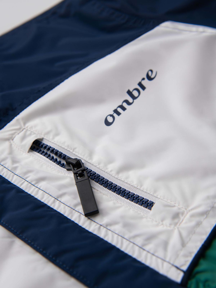 Lightweight colorful men's sports jacket with fleece - green and navy blue V20 OM-JANP-0194