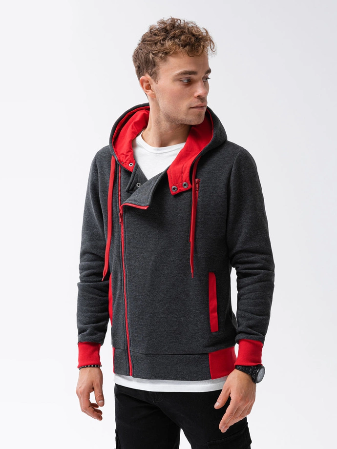 Men's zip-up hoodie - dark grey/red B297