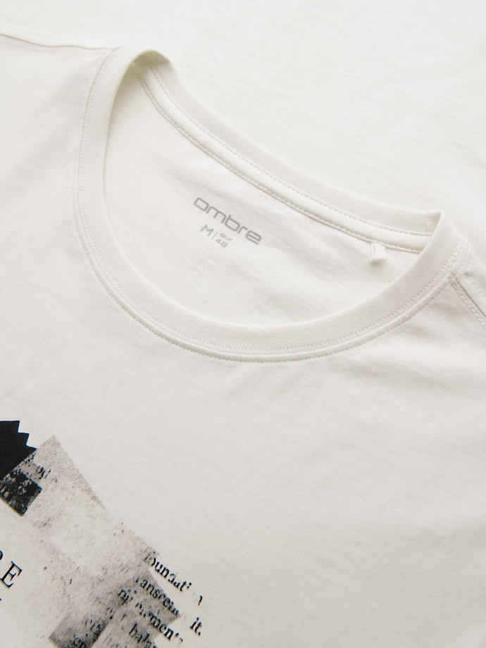 Tricou bărbătesc din bumbac cu logo dublu imprimat - alb V1 OM-TSPT-0211 