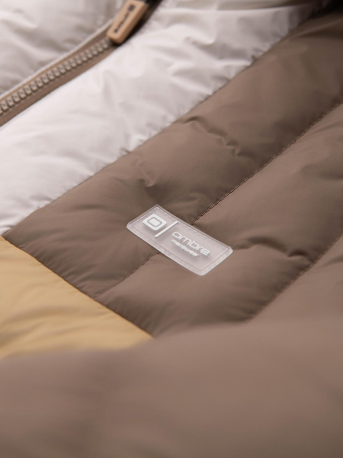 Jachetă sport retro colorată pentru bărbați - bej și alb V2 OM-JALP-0296