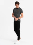Tricou bărbătesc cu dungi și patch-uri Ombre Design - negru și alb V2 OM-TSCT-0183