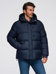 Men's quilted jacket with high zipped hood - navy blue V2 OM-JAHP-0238
