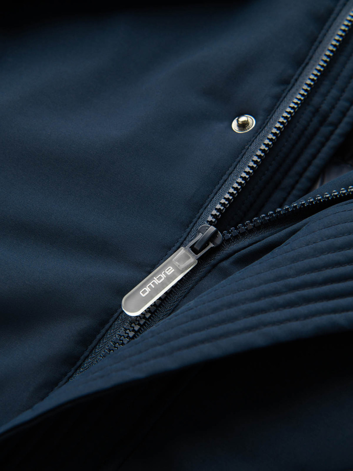 Men's long seasonal outdoor style jacket - navy blue V2 OM-JALJ-0202