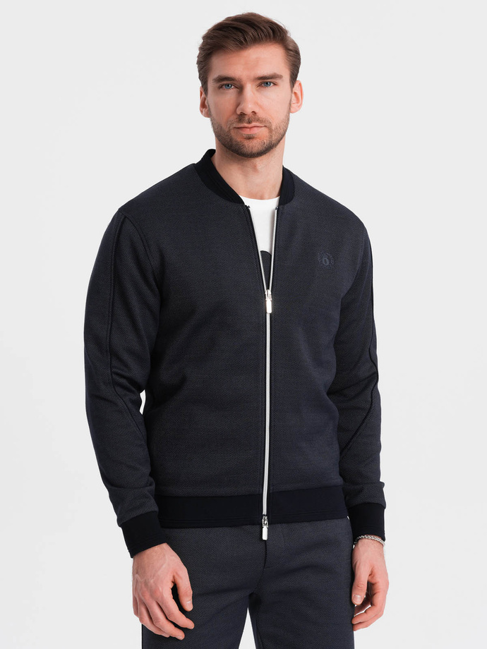 Men's jacquard knit jacket + shorts set - navy blue V1 Z73