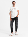 Men's cotton t-shirt with double printed logo - white V1 OM-TSPT-0211