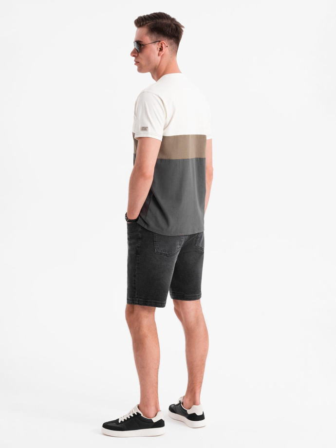 Pantaloni scurți casual pentru bărbați SLIM FIT jacquard knit - albastru marin V1 OM-SRCS-0168