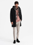 Men's long monochrome hooded coat - black V3 OM-COWC-22FW-005