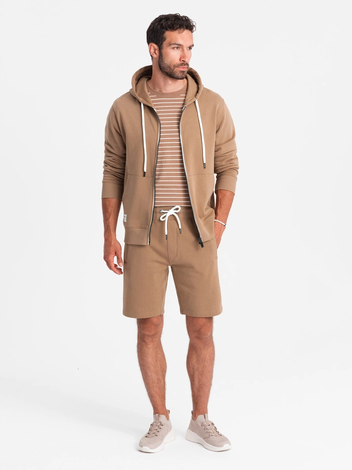 Men's sweatshirt set unbuttoned sweatshirt + shorts - brown V2 Z76