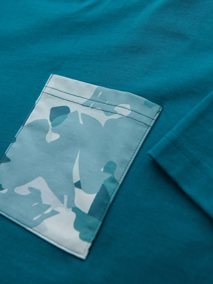 Pánské bavlněné tričko s potiskem kapsy - tyrkysové V1 OM-TSPT-0228