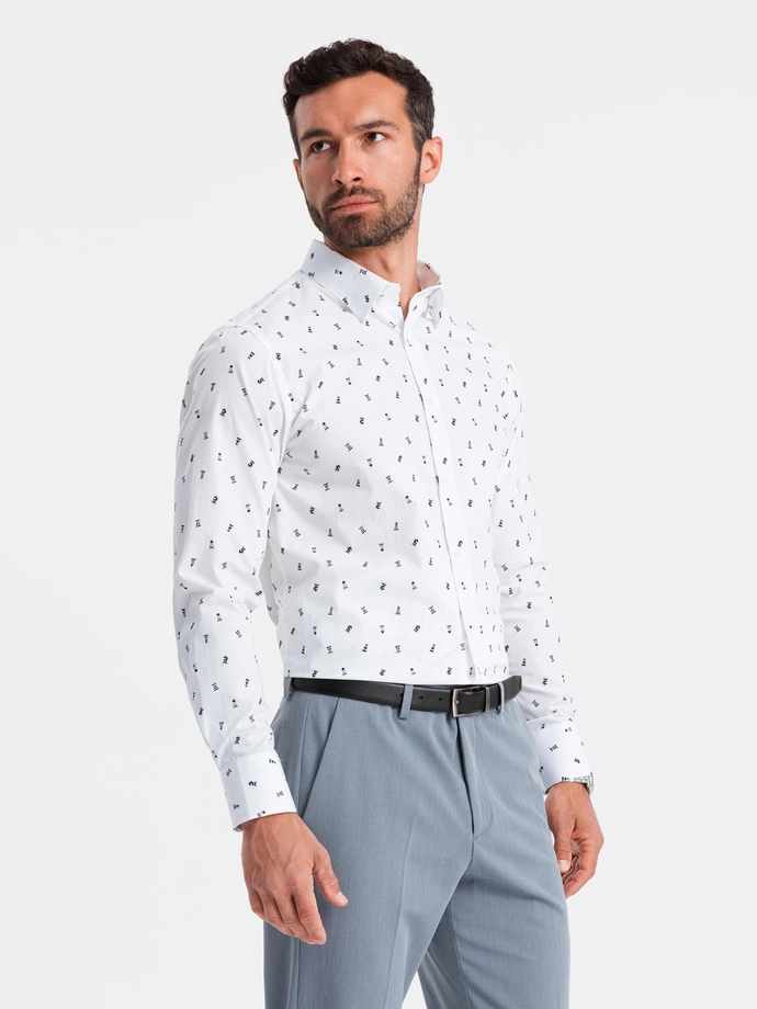 Pánske bavlnené tričko SLIM FIT so vzorom - biele V2 OM-SHCS-0151