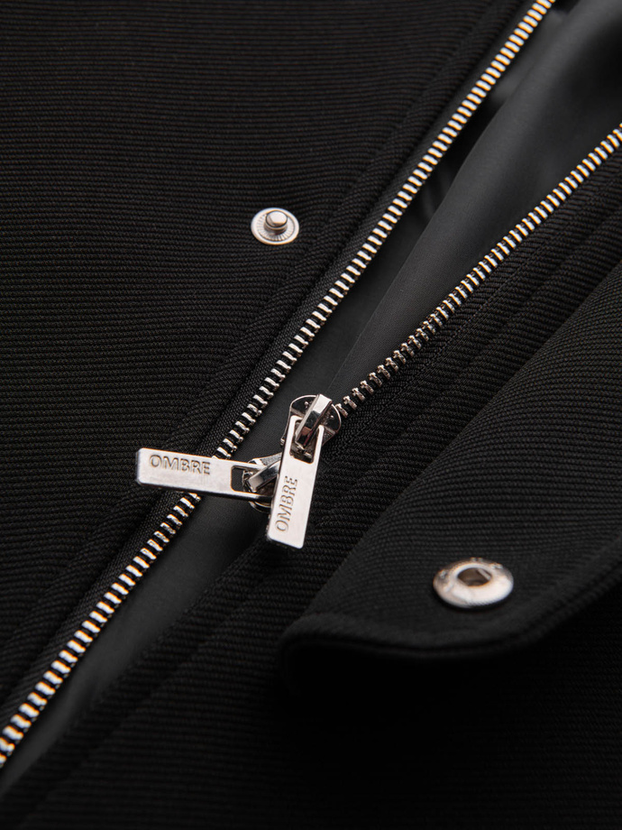 Men's hooded coat in fine pinstripe - black V2 OM-COSC-0112