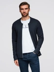 Men's smooth zip sweater - navy blue V1 OM-SWZS-0146