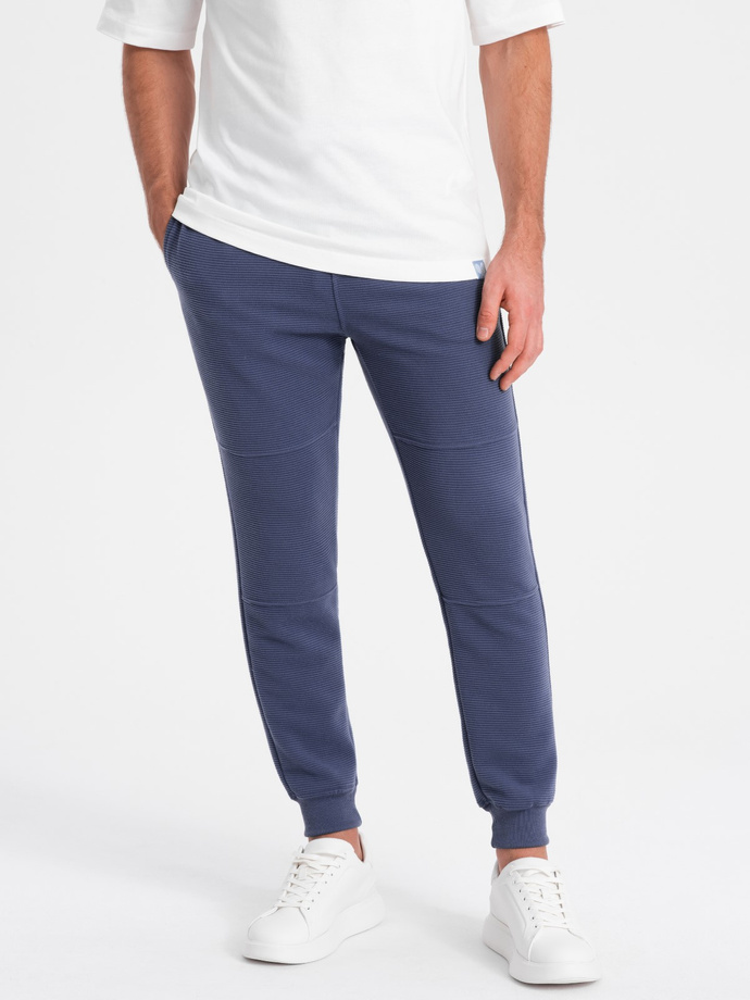 Men's ottoman fabric sweatpants - dark blue V2 OM-PASK-0129